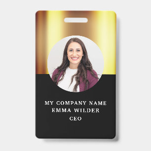 Crachá ID de Fotografia Personalizada Dourada Preta Metál