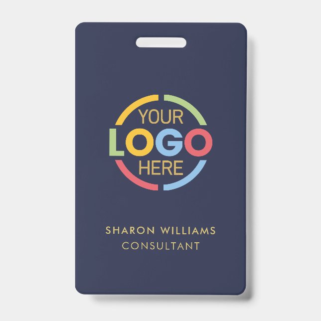 Crachá ID de funcionário azul marinho com a barra de logo (Frente)