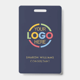 Crachá ID de funcionário azul marinho com a barra de logo