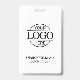 Crachá ID de funcionário branco preto com logotipo de emp