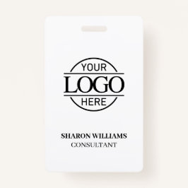 Crachá ID de funcionário branco preto com logotipo de emp