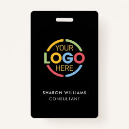 Crachá ID de funcionário branco preto com logotipo de emp