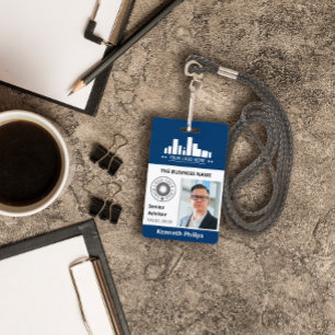 Crachá ID de Funcionário com Foto em Azul da Prússia e 2 