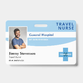 Crachá ID de Funcionário de Hospital Azul com Logotipo