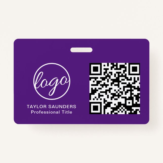 Crachá ID de Funcionário do Código QR Roxo Simples (Frente)