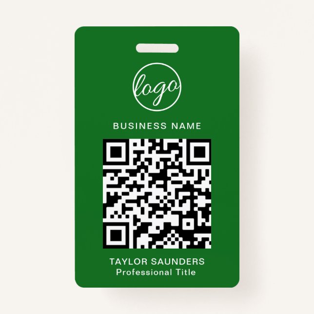 Crachá ID de Funcionário do Código QR Verde Simples (Frente)
