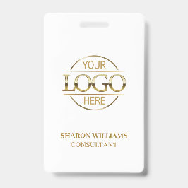 Crachá ID de funcionário Dourado branco com logotipo de e