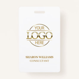 Crachá ID de funcionário Dourado branco com logotipo de e
