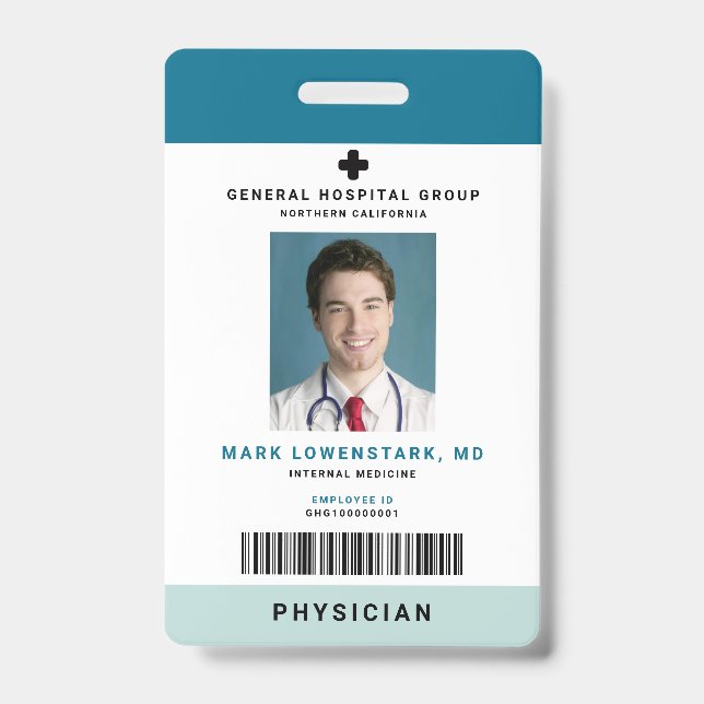 Crachá ID de Funcionário Médico + Código de Barras Vertic (Frente)