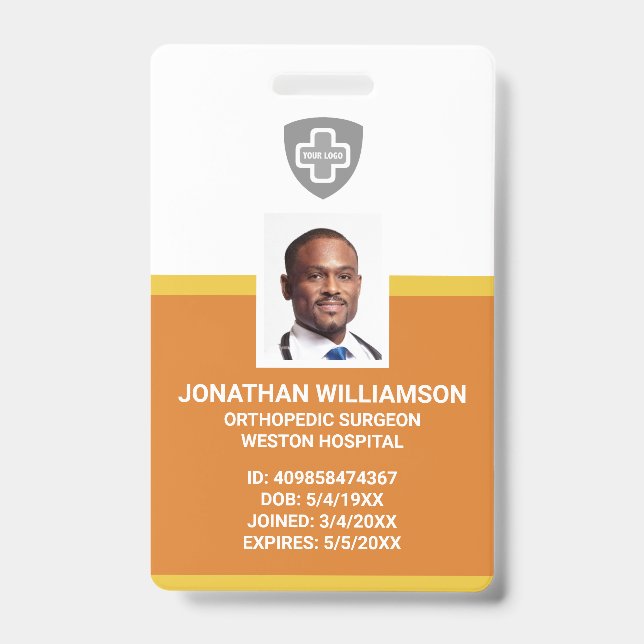 Crachá ID de Funcionário Personalizado, Código de Barras  (Frente)