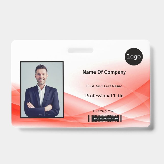 Crachá ID de identificação de foto Design do Red Wave (Frente)