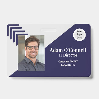 Crachá ID de Negócio Azul Único e Simples Personalizável