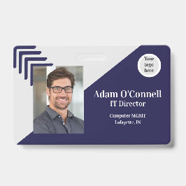 Crachá ID de Negócio Azul Único e Simples Personalizável