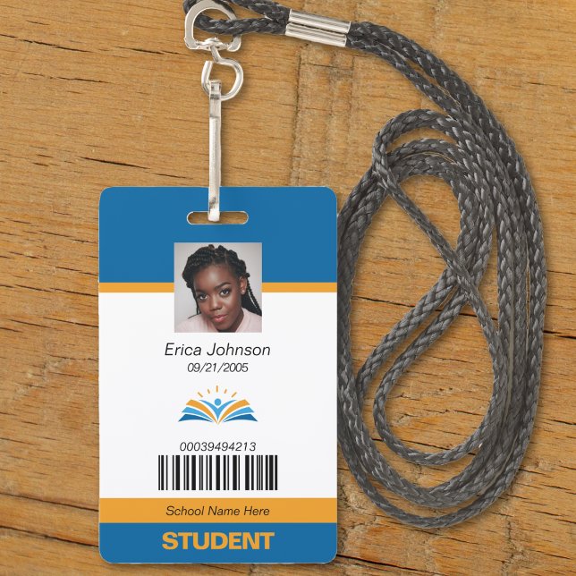 Crachá ID do Estudante da Universidade da Faculdade de Bl (blue and orange school student id badge)