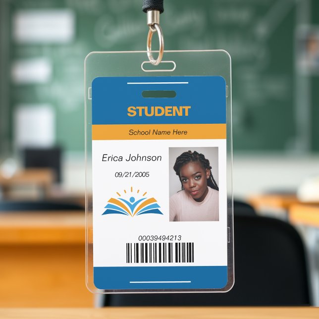 Crachá ID do Estudante da Universidade da Faculdade de Bl (Blue & Orange School College University Student ID Badge
)