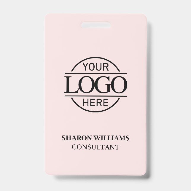 Crachá ID do funcionário cor-de-rosa pincelado com logoti (Frente)