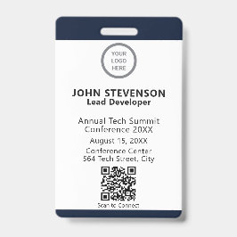 Crachá ID do Funcionário do Evento Código QR Azul Marinho