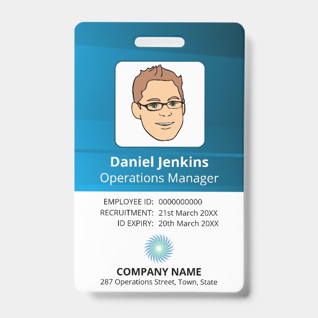 Crachá ID do funcionário do Gerenciador Branco e Azul com (Frente)