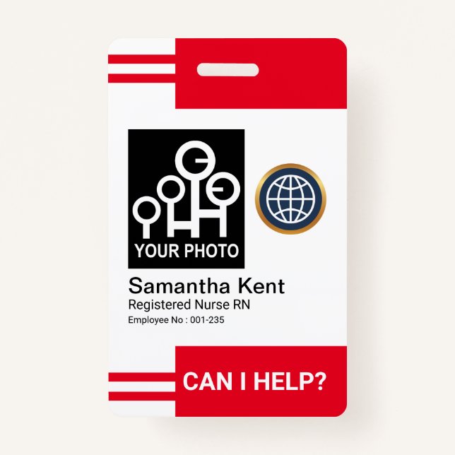 Crachá ID do Funcionário do Modelo de Foto de Stripes Ver (Frente)