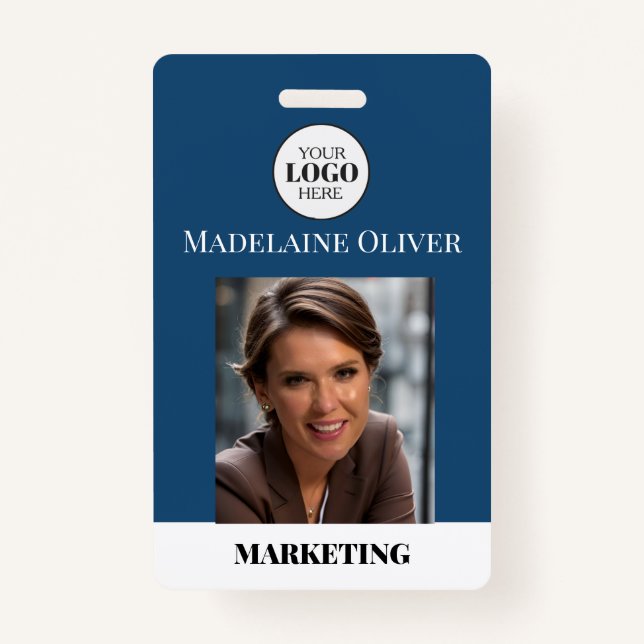 Crachá ID do funcionário Foto QR Código azul Logotipo Cra (Frente)