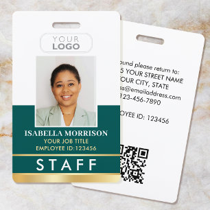 Crachá ID do Funcionário Nome Logotipo Verde Dourado Grad
