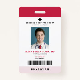 Crachá ID do Funcionarios Médico + Código de Barras Verti