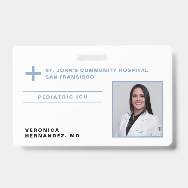 Crachá ID do logotipo do médico azul-hospital (Frente)