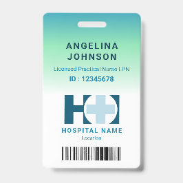 Crachá ID do nome verde azul LNP da enfermeira prática li