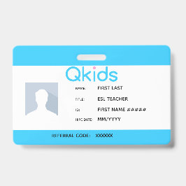 Crachá ID do professor QKids ESL