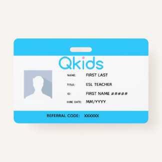 Crachá ID do professor QKids ESL