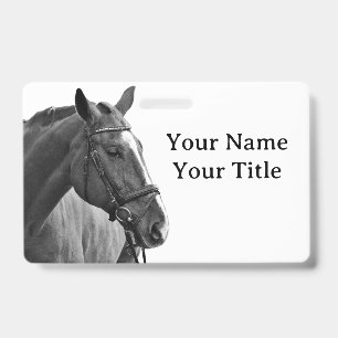 Crachá ID Equestre de Cavalo Preto e Branco