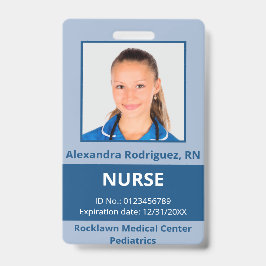 Crachá ID Médica Azul de Foto do Funcionário Personalizad