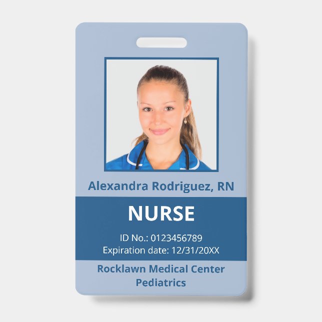 Crachá ID Médica Azul de Foto do Funcionário Personalizad (Front)