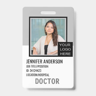 Crachá ID Médico Cinza Hospitalar com Logotipo