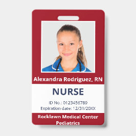 Crachá ID Médico Vermelho Escuro de Foto do Funcionário P