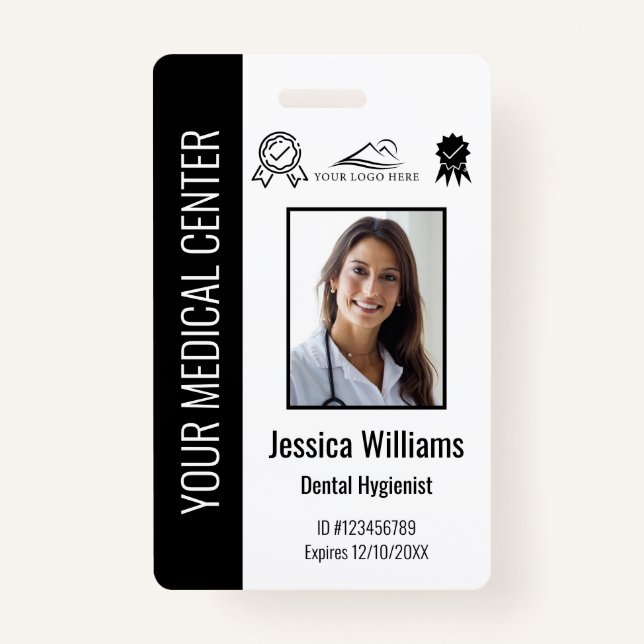 Crachá ID Preto do Funcionário Certificado Médico Persona (Frente)