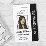 Crachá ID Preto do Funcionário Corporativo Moderno Person<br><div class="desc">Personalize facilmente este crachá de identificação de foto de funcionário profissional preto com seus detalhes personalizados.</div>