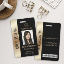 ID Preto do Funcionário Corporativo Personalizado