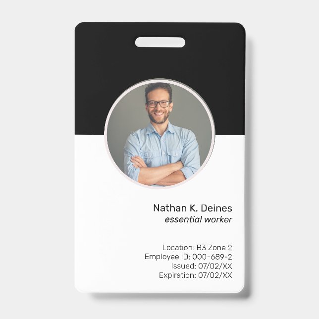 Crachá ID Preto | Segurança da Empresa para ID de Foto do (Frente)