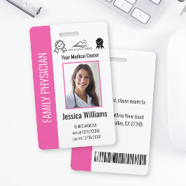 Crachá ID Rosa de Foto do Funcionário Médico do Hospital