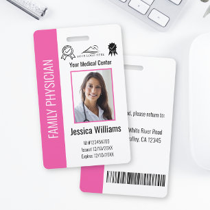 Crachá ID Rosa de Foto do Funcionário Médico do Hospital