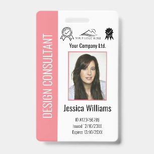 Crachá ID rosa personalizado do funcionário corporativo 