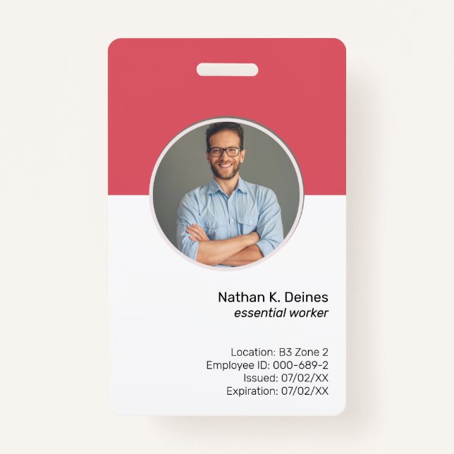 Crachá ID Rosa | Segurança da Empresa para ID de Foto do  (Frente)