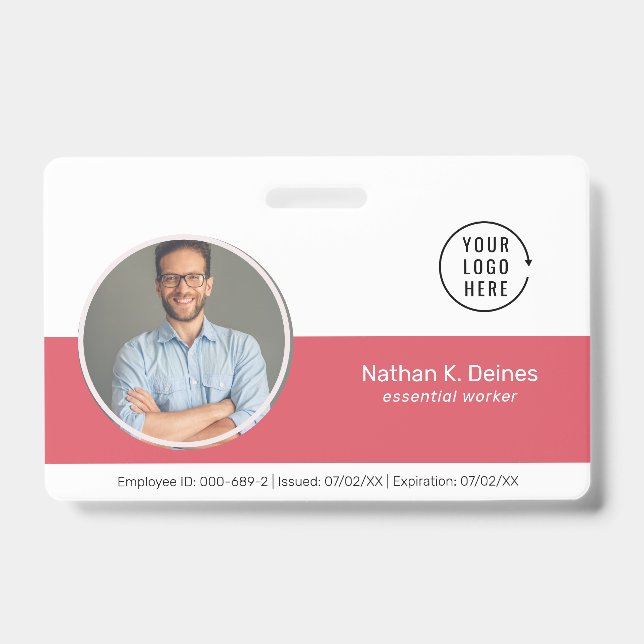 Crachá ID Rosa | Segurança da Empresa para ID de Foto do  (Frente)