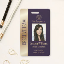 ID Roxo do Funcionário Corporativo Personalizado