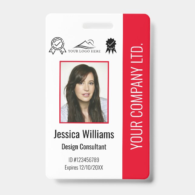 Crachá ID Vermelho de Certificação de Fotografias de Func (Frente)