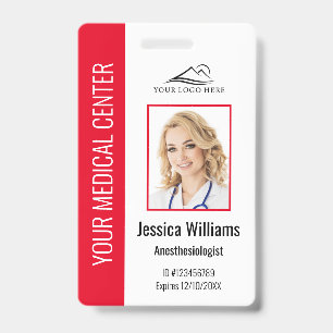 Crachá ID Vermelho do Funcionário Personalizado de Saúd