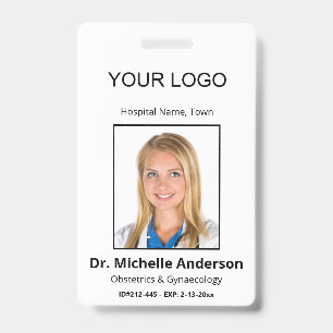 Crachá Identidade de Foto Personalizada de Médico Branco
