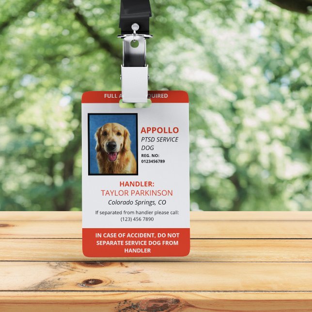 Crachá Identificação de Cão de Serviço Vermelho e Branco (Criador carregado)