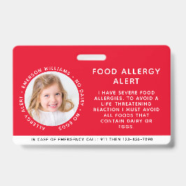 Crachá Identificação de Crianças Alergia ID de Emergência